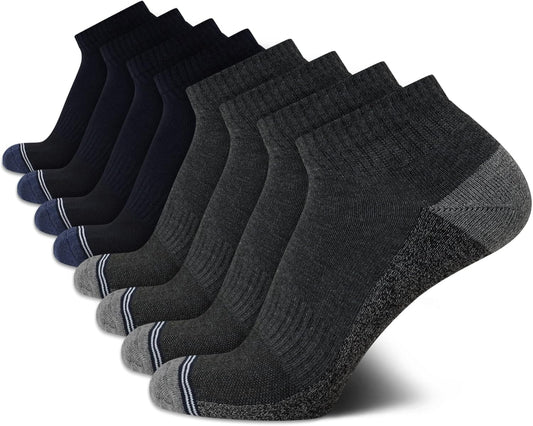 Mens Quarter Socks - 8 Pack Comfort Stretch Cushioned Moisture-Wicking Athletic Ankle Socks for Men (Sizes: 6-12.5)