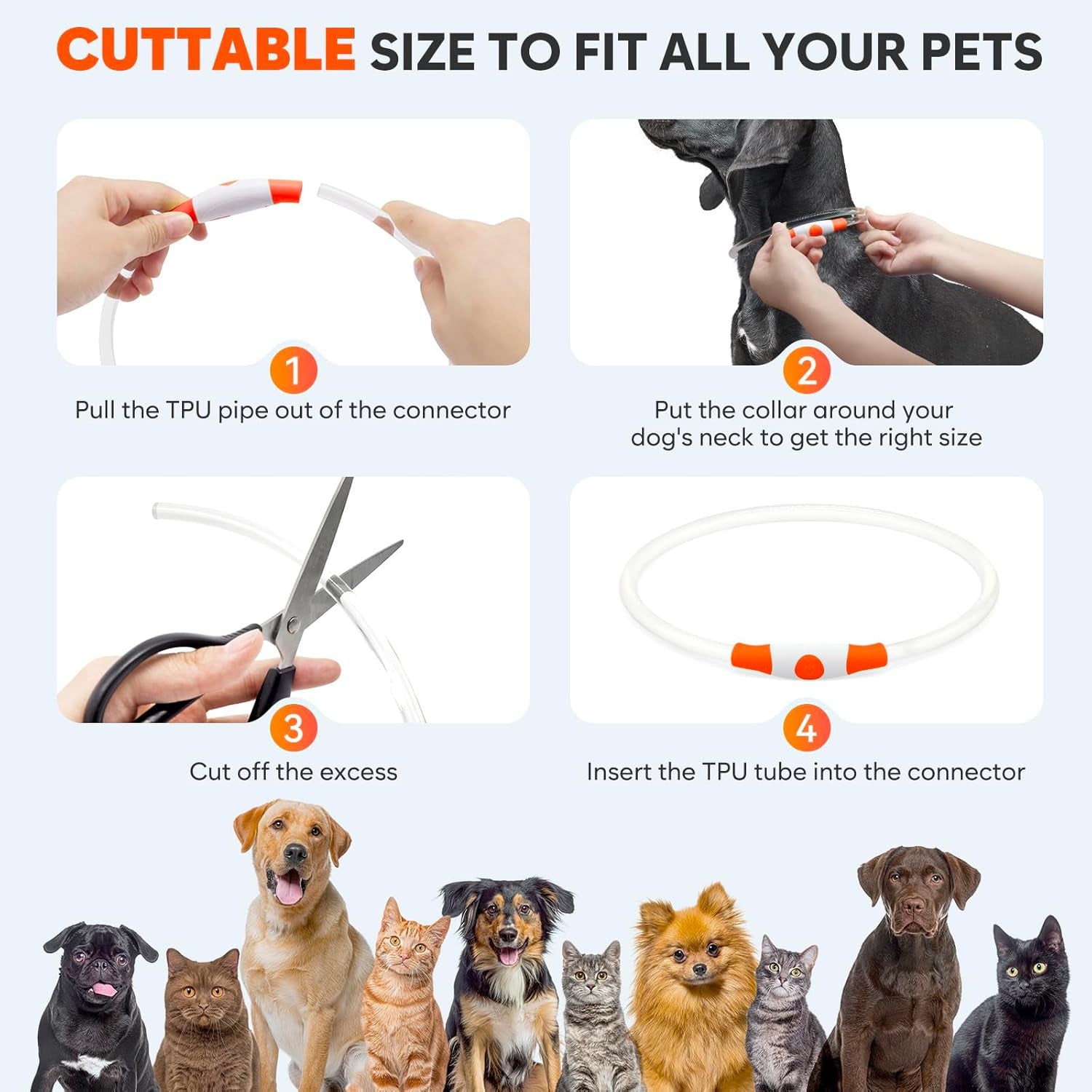 Lighted Dog Collar - Waterproof Puppy Collar Light Rechargeable, High Visibility Glowing Dog Lights for Night Walking (Orange)